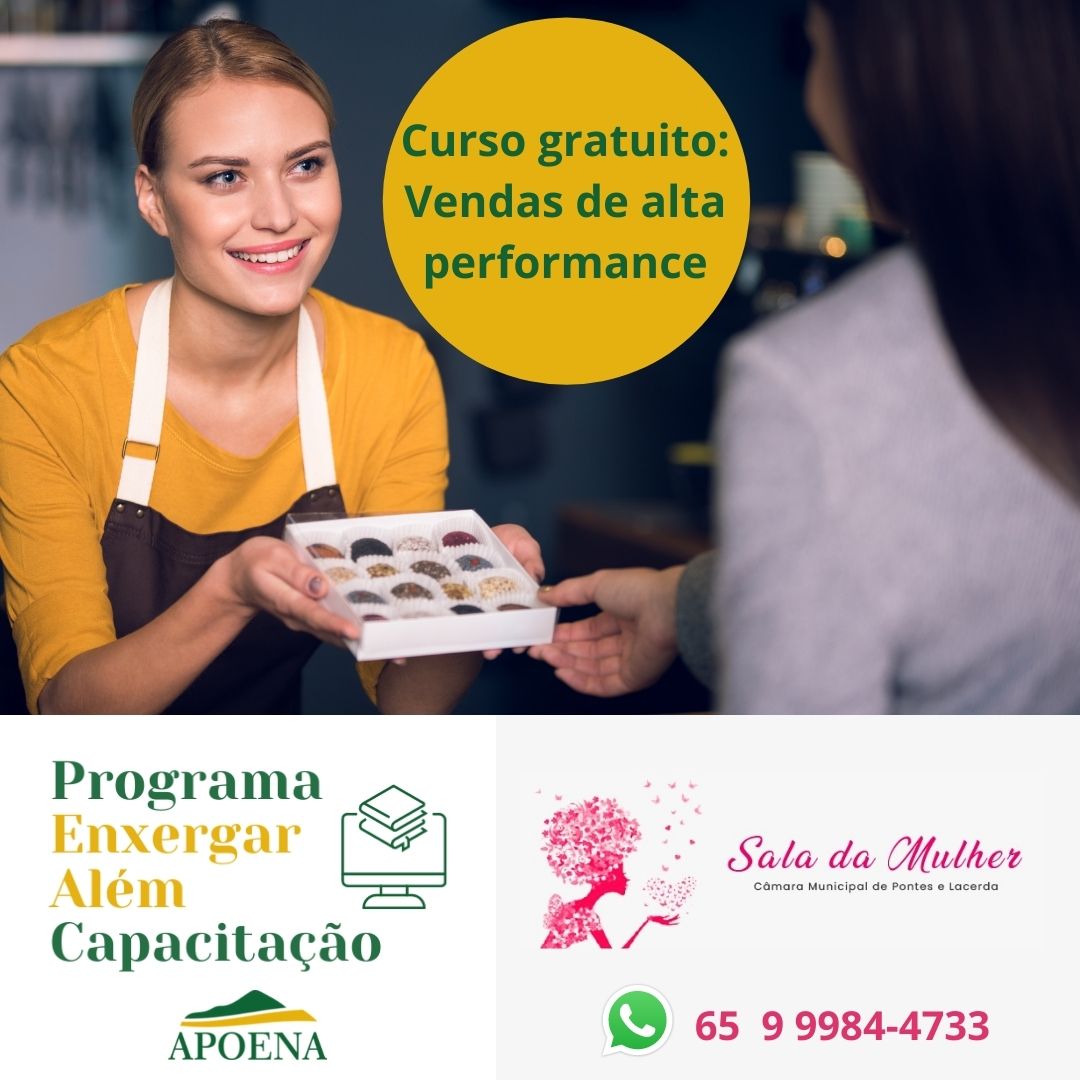 Apoena oferece curso gratuito de Vendas de Alta Performance em Pontes e Lacerda