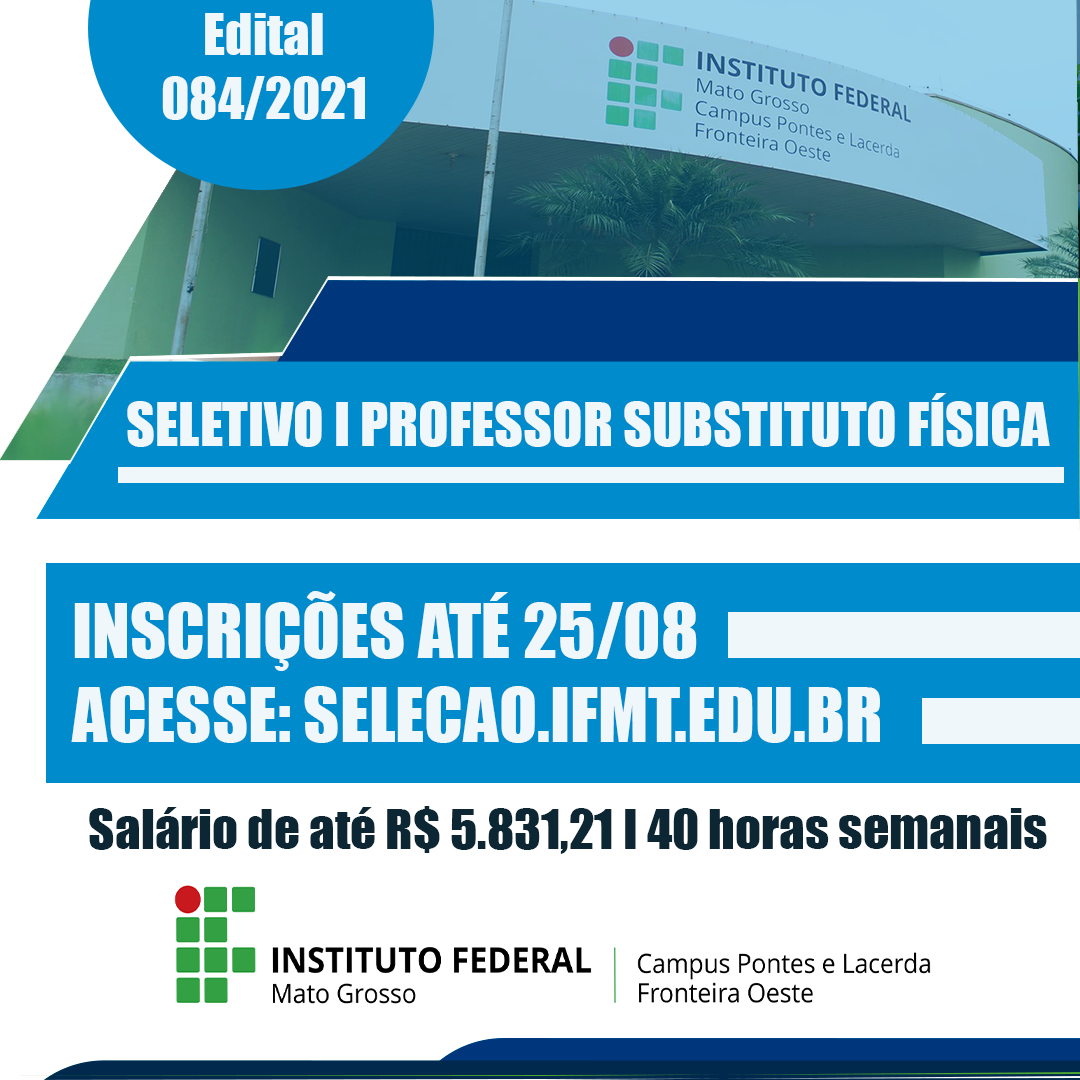IFMT Pontes e Lacerda lança seletivo para professor substituto de Física