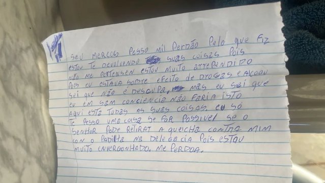 Ladrão devolve objetos furtados de loja e manda carta pedindo perdão ao dono em MT: ‘muito arrependido’