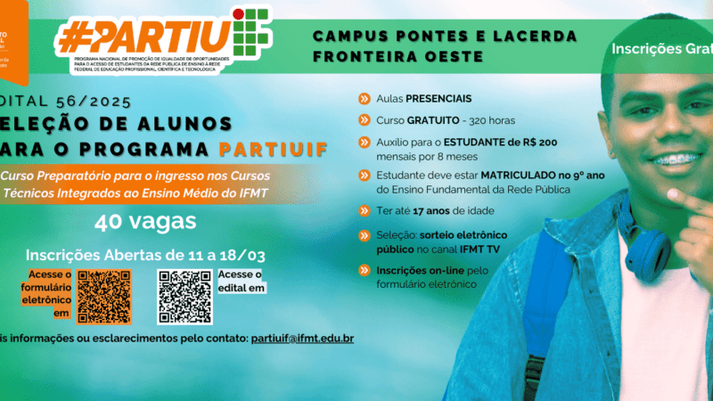Abertas as inscrições para curso preparatório gratuito dos seletivos do IFMT Pontes e Lacerda
