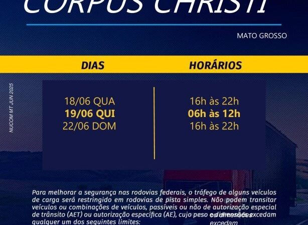 PRF intensificará fiscalização nas rodovias de Mato Grosso durante feriado de Corpus Christi 2025