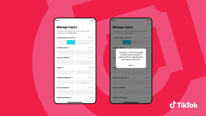 TikTok anuncia ferramenta para usuários limitarem vídeos gerados por IA em seus feeds