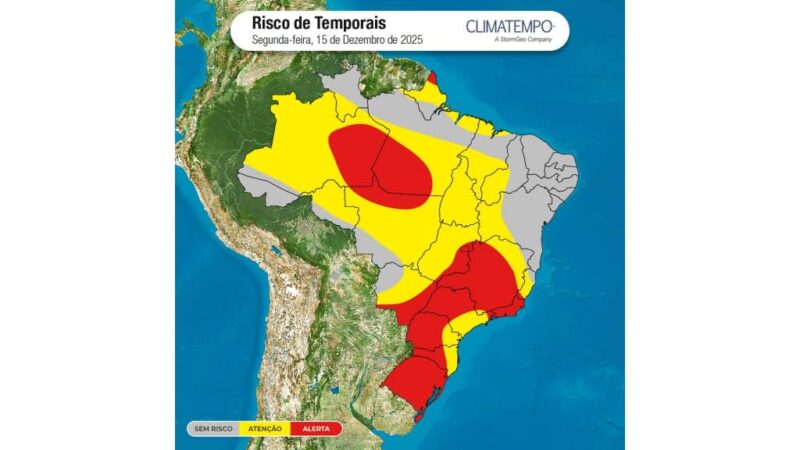 Frente fria deve bagunçar o tempo e espalhar temporais pelo Brasil nesta semana