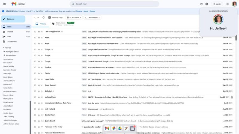 Jmail: site deixa você investigar caso Epstein como se estivesse no e-mail dele