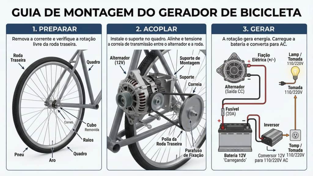 Uma bicicleta velha pode virar um gerador de energia em casa